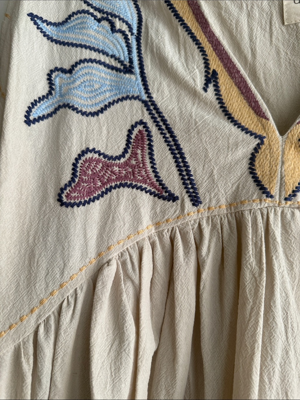 Umgee Cream Tunic Dress with Blue Floral Embroidery - Picture 7 of 14